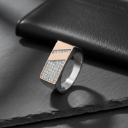 Rose Gold Plate Signet Ring - Two-Tone 925 Silver Pavé