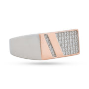 Rose Gold Plate Signet Ring - Two-Tone 925 Silver Pavé