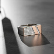 Rose Gold Plate Signet Ring - Two-Tone 925 Silver Pavé