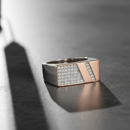 Rose Gold Plate Signet Ring - Two-Tone 925 Silver Pavé