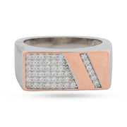 Rose Gold Plate Signet Ring - Two-Tone 925 Silver Pavé