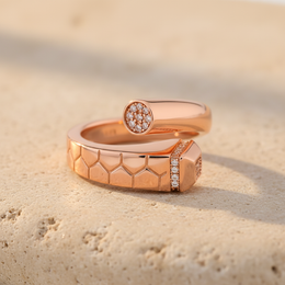 Serpentine Hexagon Pavé Cuff Ring - Rose Gold Plated 925 Silver