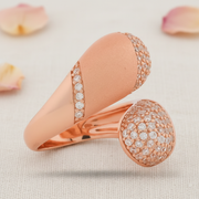 Matt Finished Drops Open Cuff Ring - Rose Gold Pave