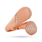 Matt Finished Drops Open Cuff Ring - Rose Gold Pave