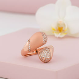 Matt Finished Drops Open Cuff Ring - Rose Gold Pave