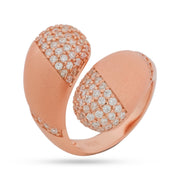 Matt Finished Drops Open Cuff Ring - Rose Gold Pave