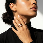 Rose gold open band ring with sparkling crystal pave accents and modern luxury design for women
