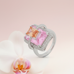 Duo-Tone Radiant Halo Ring - Pink & Peach 925 Silver