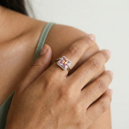 Duo-Tone Radiant Halo Ring - Pink & Peach 925 Silver