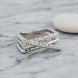 Three Line Triplet Ring - Pave CZ Sterling Silver
