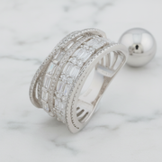 Multi-Row Baguette & Pavé Statement Ring - 925 Silver