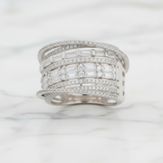 Multi-Row Baguette & Pavé Statement Ring - 925 Silver