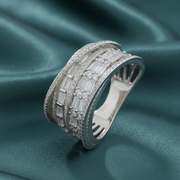 Multi-Row Baguette & Pavé Statement Ring - 925 Silver