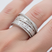 Multi-Row Baguette & Pavé Statement Ring - 925 Silver