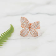 Rose Gold Floral Crystal Ring