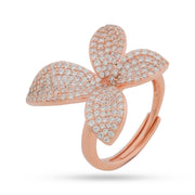 Pavé Butterfly/Clover Adjustable Ring - Rose Gold 925 Silver