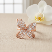 Pavé Butterfly/Clover Adjustable Ring - Rose Gold 925 Silver