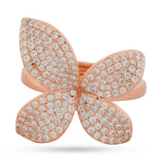 Pavé Butterfly/Clover Adjustable Ring - Rose Gold 925 Silver