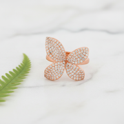 Pavé Butterfly/Clover Adjustable Ring - Rose Gold 925 Silver