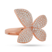 Pavé Butterfly/Clover Adjustable Ring - Rose Gold 925 Silver