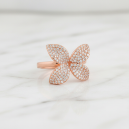 Pavé Butterfly/Clover Adjustable Ring - Rose Gold 925 Silver