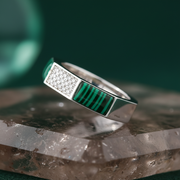 Malachite & Pavé Hexagon Ring - 925 Sterling Silver Band