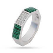 Malachite & Pavé Hexagon Ring - 925 Sterling Silver Band