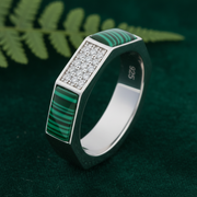Malachite & Pavé Hexagon Ring - 925 Sterling Silver Band