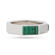 Malachite & Pavé Hexagon Ring - 925 Sterling Silver Band