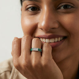 Malachite & Pavé Hexagon Ring - 925 Sterling Silver Band