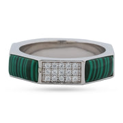 Malachite & Pavé Hexagon Ring - 925 Sterling Silver Band