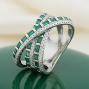 Emerald Crisscross Baguette Ring