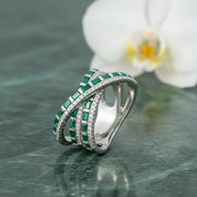Emerald Crisscross Baguette Ring
