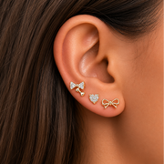 Golden Bow Trio Stud Earrings