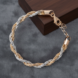 Rose Gold & Silver Braided 925 Sterling Silver Bracelet