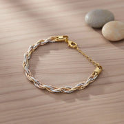 Luxury braided dual tone bracelet with twisted chain texture and adjustable clasp for women
