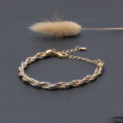 Tri-Color Braided 925 Sterling Silver Rope Bracelet