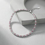 Luxury blush pink and white crystal tennis bracelet with adjustable chain clasp

