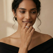 Rose gold marquise crystal eternity ring with sparkling stones and elegant luxury design for women
