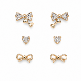 Golden Bow Trio Stud Earrings